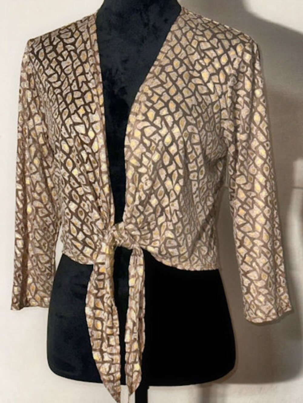CHICO'S Travelers Collection Gold and Brown Blouse, One Size - Picture 2 of 8